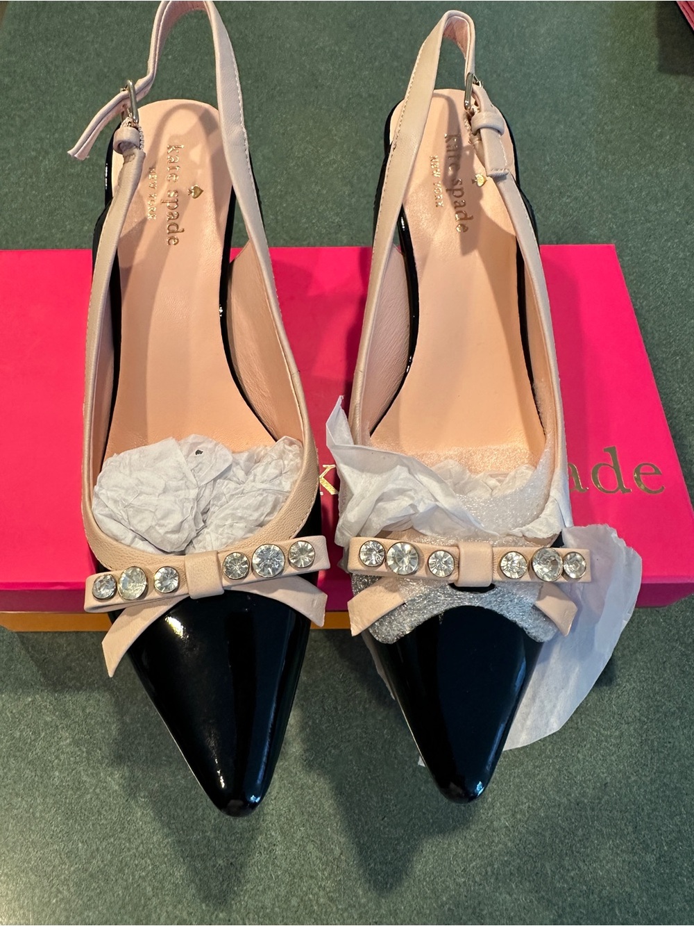 Kate Spade Palina Two-Tone Pointed Slingback Pumps in Black and Blush